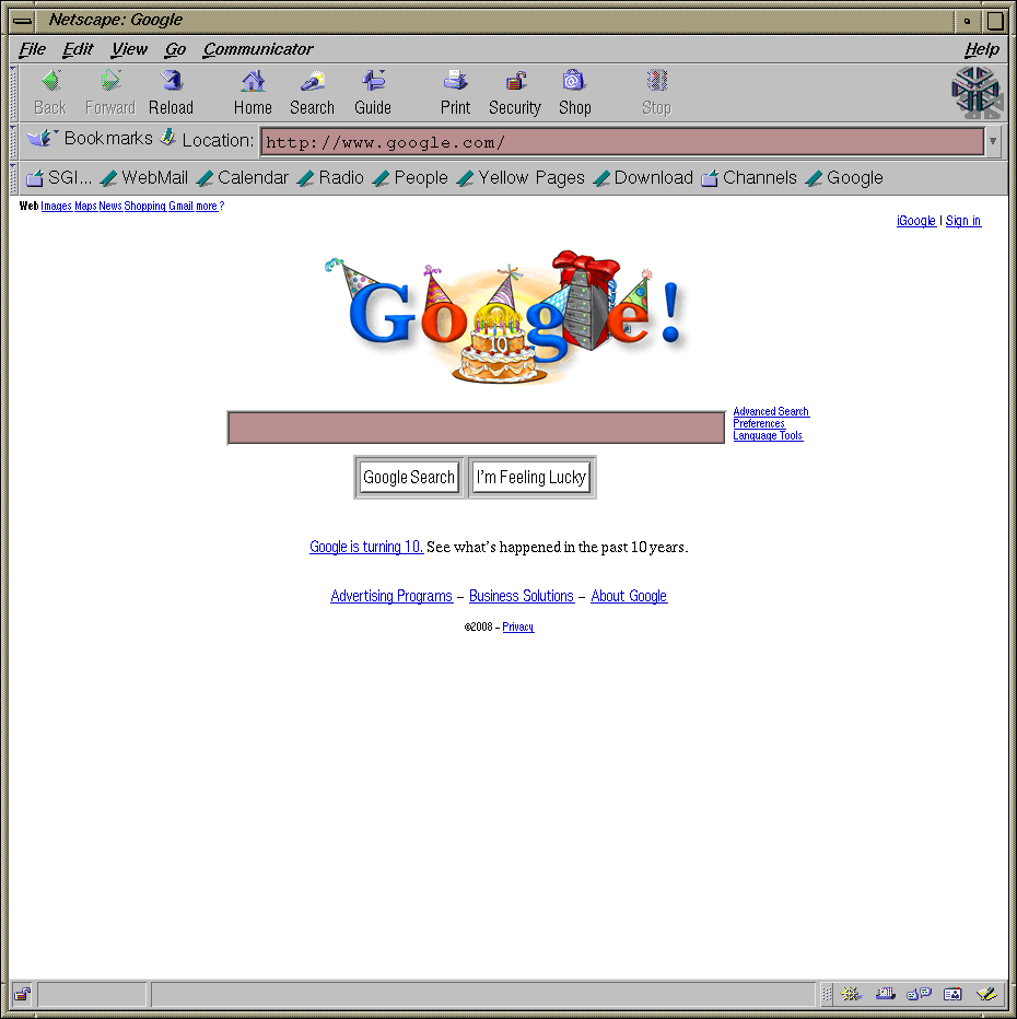 Netscape with SGI Logo on google.com